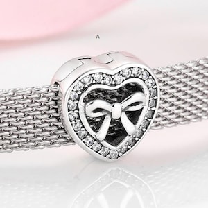 Mesh Reflexions Bracelet Charm, Butterfly Flower Heart Clip Charms, Reflections Charm, Sterling Silver fits for Pandora Bracelet Charm Gifts