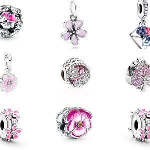 Silver Charms Sparkling Pink Flowers Series Daisy Charm Bracelet Beads Pendant Charms Fits Pandora Bracelet Charm For Jewellery gift for her