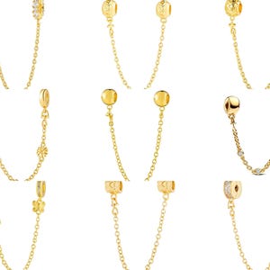 S925 Gold Sparkling Safety Chain Bracelet Charm Beads Reflection Clip Charm Fit Original Pandora Bracelet Pendant Jewellery Gift For Her