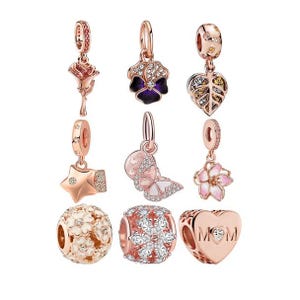 S925 Rose Gold Plated Over 925 Silver Charms fit Designer 3mm Snake Chain Bracelet Fit Pandora Bracelet Sterling Silver Charm Women Necklace