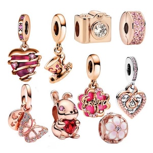 S925 Rose Gold Plated Over 925 Silver Charms fit Designer 3mm Snake Chain Bracelet Fit Pandora Bracelet Sterling Silver Charm Women Necklace
