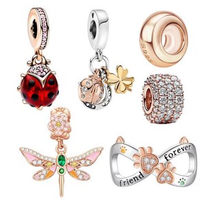S925 Rose Gold Plated Over 925 Silver Charms fit Designer 3mm Snake Chain Bracelet Fit Pandora Bracelet Sterling Silver Charm Women Necklace