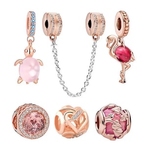 S925 Rose Gold Plated Over 925 Silver Charms fit Designer 3mm Snake Chain Bracelet Fit Pandora Bracelet Sterling Silver Charm Women Necklace