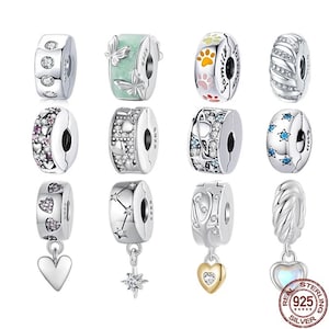 Dijes de plata SK, dijes de reflexión, dijes de corazón de plata, dije de clip, colgante con tapón de circonita transparente, compatible con pulseras y collares Pandora.