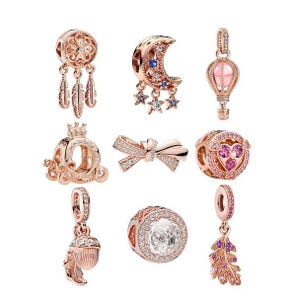 S925 Rose Gold Plated Over 925 Silver Charms fit Designer 3mm Snake Chain Bracelet Fit Pandora Bracelet Sterling Silver Charm Women Necklace