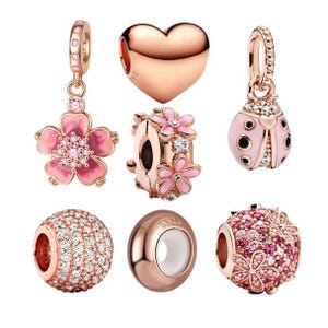 S925 Rose Gold Plated Over 925 Silver Charms fit Designer 3mm Snake Chain Bracelet Fit Pandora Bracelet Sterling Silver Charm Women Necklace