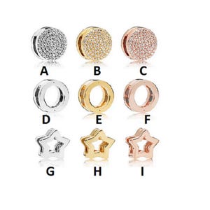 Silver Mesh Bracelet Charms, Reflexions Charm, Clip Charm, Round CZ Beads Star Charms, Silver Charms Fits Pandora Bracelet Reflections Charm
