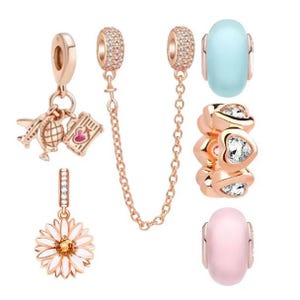 S925 Rose Gold Plated Over 925 Silver Charms fit Designer 3mm Snake Chain Bracelet Fit Pandora Bracelet Sterling Silver Charm Women Necklace