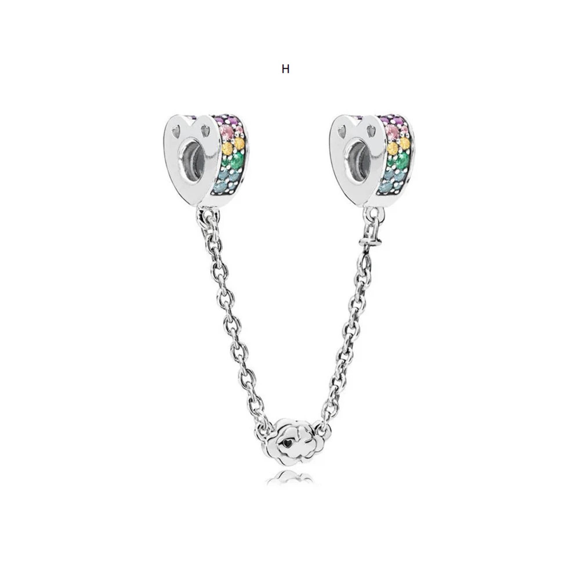 Heart Safety Chain Charms - 925 Sterling Silver Love Beads For Bracelets & Necklaces - View #7