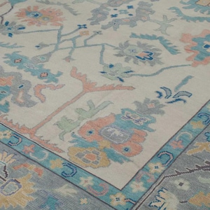 Cream Modern Oushak Turkish Knot Handmade Knotted Woolen Area Rug For Bedroom Livingroom Office Oriental Rug