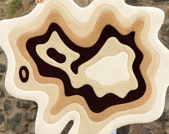 Hand Tufted Wool Rug | Irregular Abstract Earth Tone Carpet | Beige Brown Sculpted Area Rug | Modern Boho Living Room Decor | Soft Wool Rug