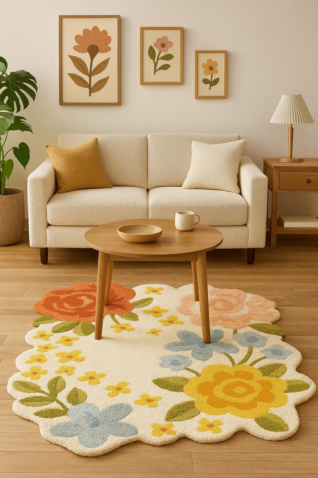 6x9 Hand Tufted Floral Shaped Rug – Colorful Flower Area Rug for Living ...