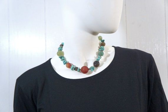 Vintage Semi-Precious Stones Turquoise, Carved Ja… - image 3