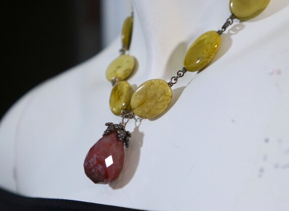 Olive Yellow Jasper Choker Necklace Faceted Maroo… - image 4