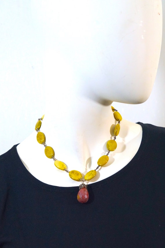Olive Yellow Jasper Choker Necklace Faceted Maroo… - image 7
