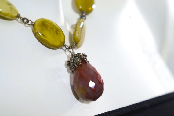 Olive Yellow Jasper Choker Necklace Faceted Maroo… - image 5