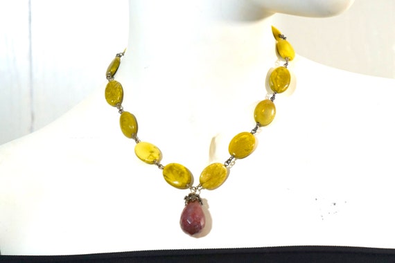 Olive Yellow Jasper Choker Necklace Faceted Maroo… - image 3