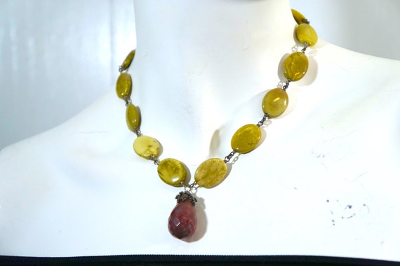 Olive Yellow Jasper Choker Necklace Faceted Maroo… - image 2