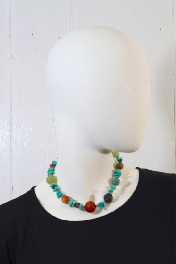 Vintage Semi-Precious Stones Turquoise, Carved Ja… - image 6
