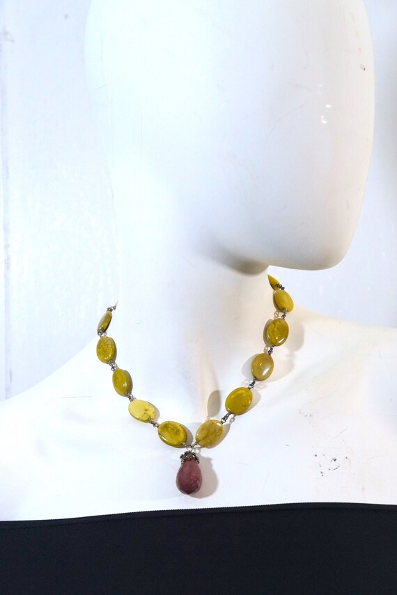 Olive Yellow Jasper Choker Necklace Faceted Maroon