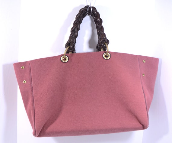Bottega Veneta Tote With Braided Leather Handles Raspberry Canvas