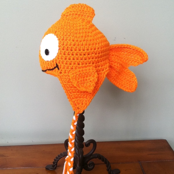 Little Goldfish Fish Hat (You Choose Size Newborn - Adult) Any Color (with earflaps and briads)