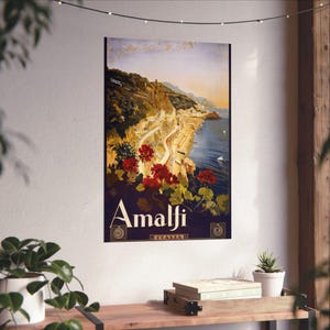 Amalfi Coast Vintage Italian Travel Poster - Retro Seaside Wall Art Print