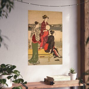 Evening on the Banks of the Sumida River - Torii Kiyonaga (c. 1784-85) - Japanese Woodblock Poster Print