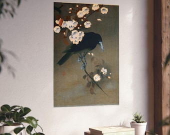Crow and Blossom Japanese Woodblock Print – Ukiyo-e Bird Wall Art