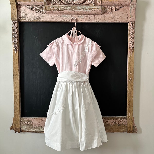 Vintage 1950’s Girl’s Dress /Pink and White Dress with Petticoat