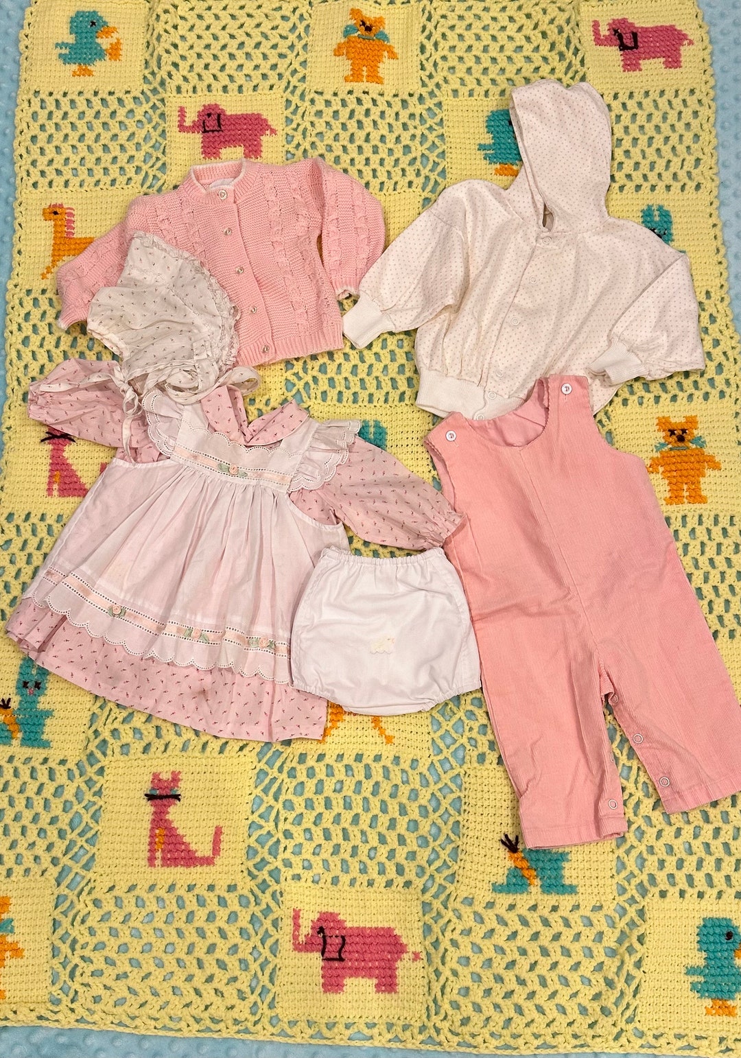 Vintage Baby Girl Clothes / 7 Piece Baby Girl Bundle / Size 39 Months