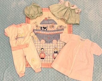 Vintage Baby Girl Clothes / 6 Piece Baby Girl Clothing Bundle / Size 3-9 Months /