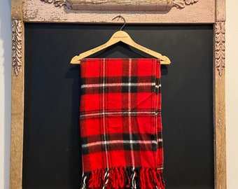 Vintage Faribo Red Plaid Blanket Made in USA / Plaid Stadium Blanket / Tailgate Throw / Plaid Camp Blanket