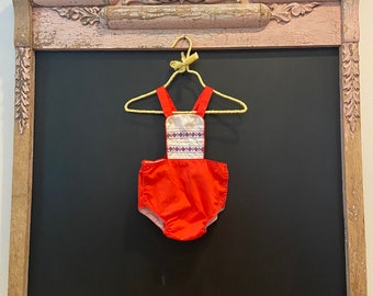 Vintage Baby Boy or Girl Red Sunsuit Romper Size 3-6 Months