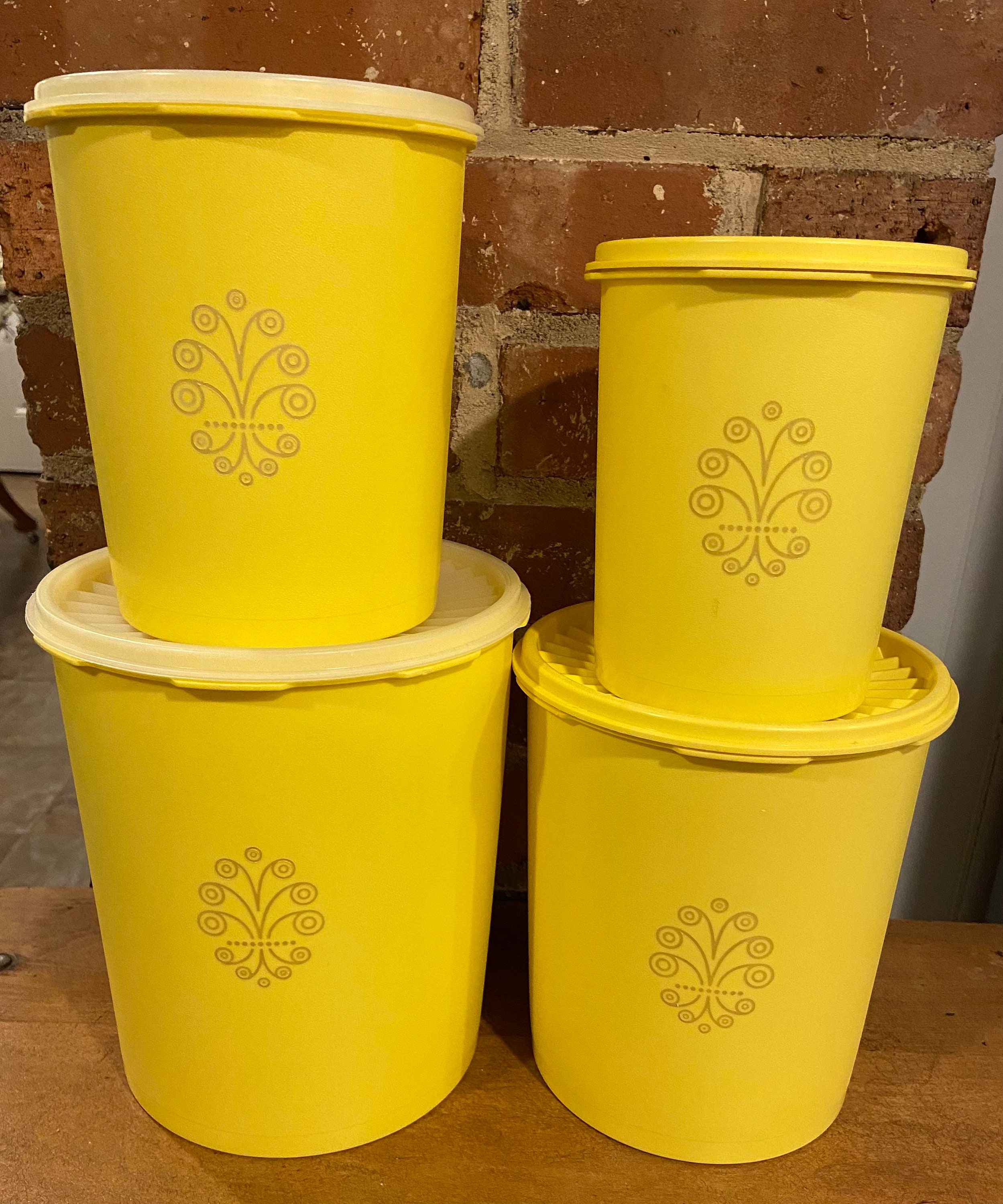 Vintage Yellow Tupperware Set of Four Canisters / Retro Etsy