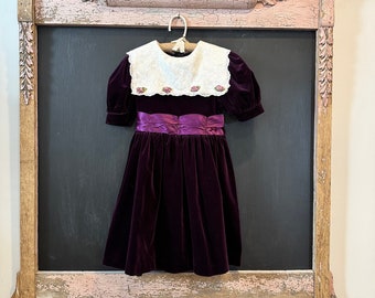 Abito da festa vintage in velluto color prugna per bambina - Taglia 6, prodotto negli Stati Uniti