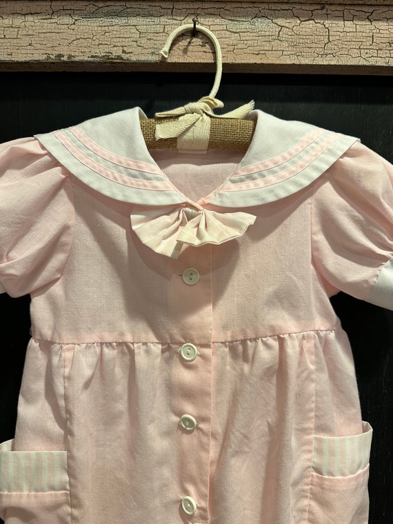 Vintage Pink and White Toddler Little Girl Sailor… - image 3