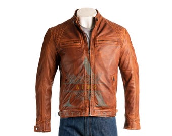 Handmade Cowhide Leather Bomber Jacket: Men's Fashion Biker Coat
