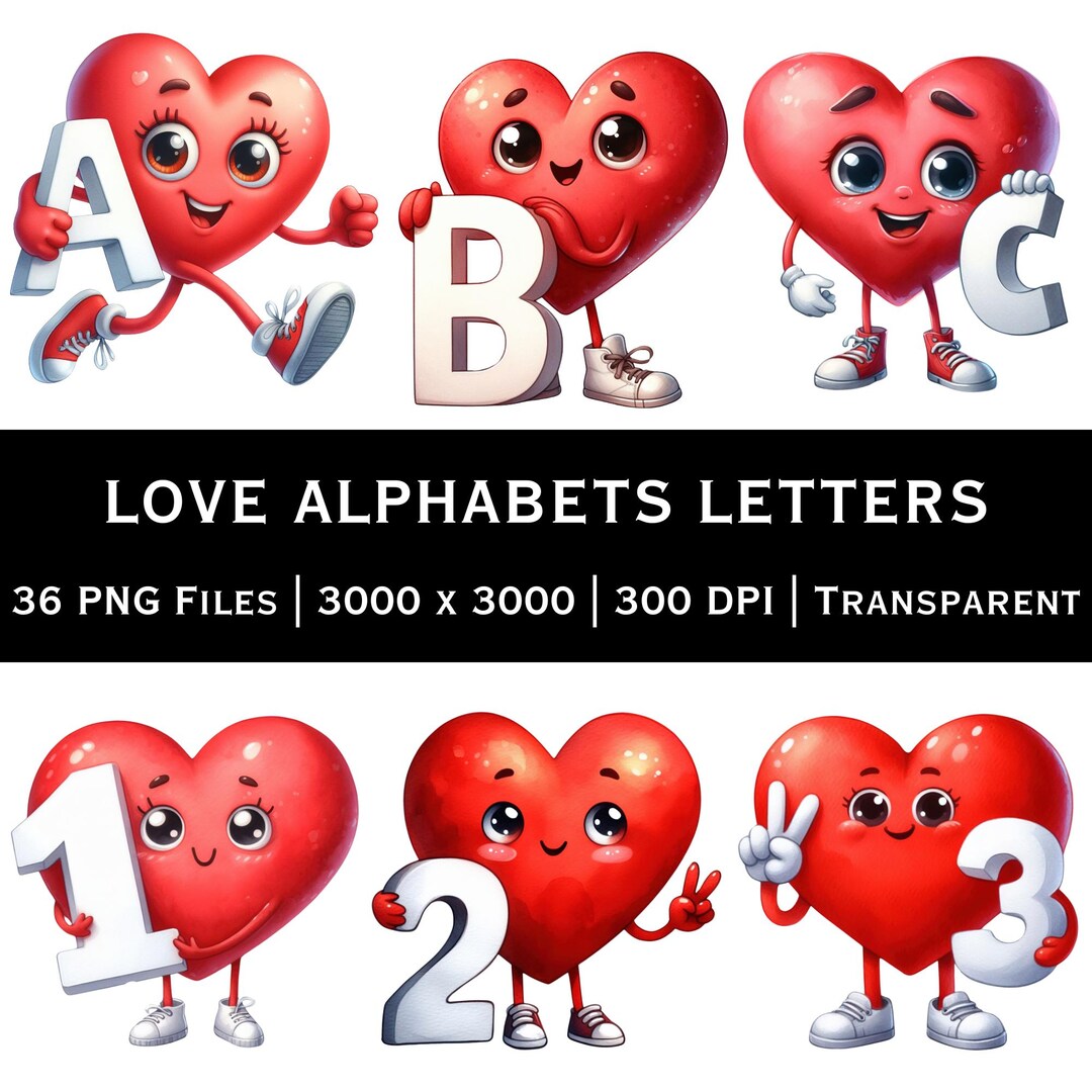 Love Alphabet Letters and Numbers A to Z and 0 - 9 | Romantic Heart ...