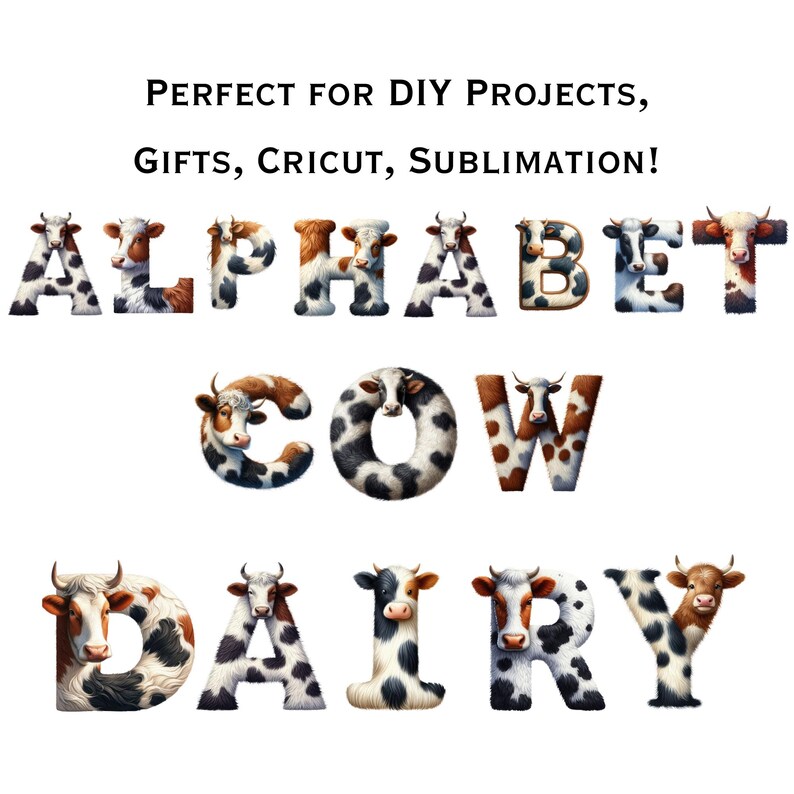 Cow Alphabet PNG A-Z and 0-9 | Farm Animal Alphabet Letters | Nursery ...