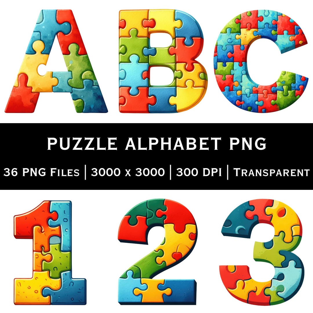 Puzzled Letters Puzzle Alphabet PNG A-Z and 0-9 | Colorful Jigsaw Alphabet Letters ...