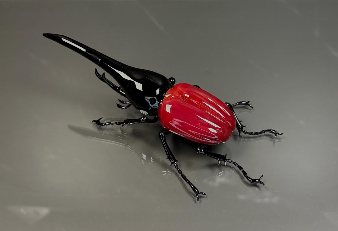 Handmade Glass Hercules Beetle – Red & Black Sculpted Insect Art – One ...