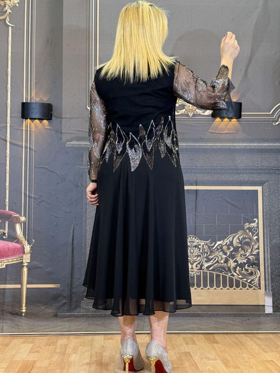 Sequin Embellished Black Chiffon Evening Dress: A-line Formal Gown - Etsy Israel Sequin Embellished Black Chiffon Evening Dress: A-line Formal Gown - Etsy Israel