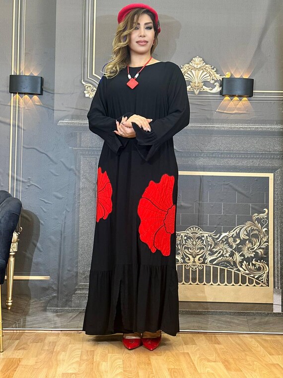 Black Cotton Maxi Dress: Red Appliqu, Crystal Stones & Necklace - Etsy New Zealand Black Cotton Maxi Dress: Red Appliqu, Crystal Stones & Necklace - Etsy New Zealand