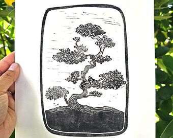 Bonsai Morning - Linocut Print