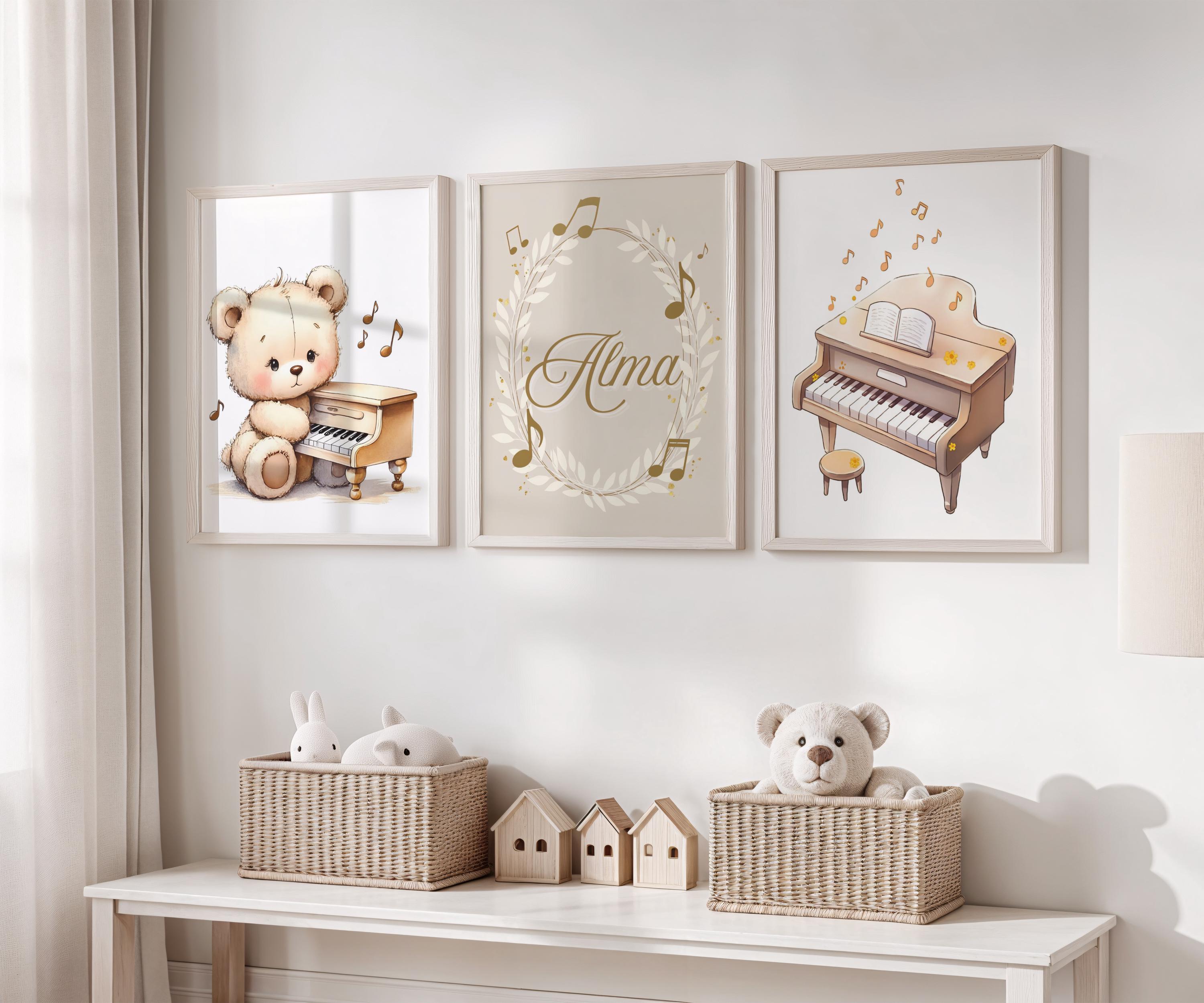 3 Affiche Bébé Ourson Rose 30X40CM - Poster Chambre Bebe Ours