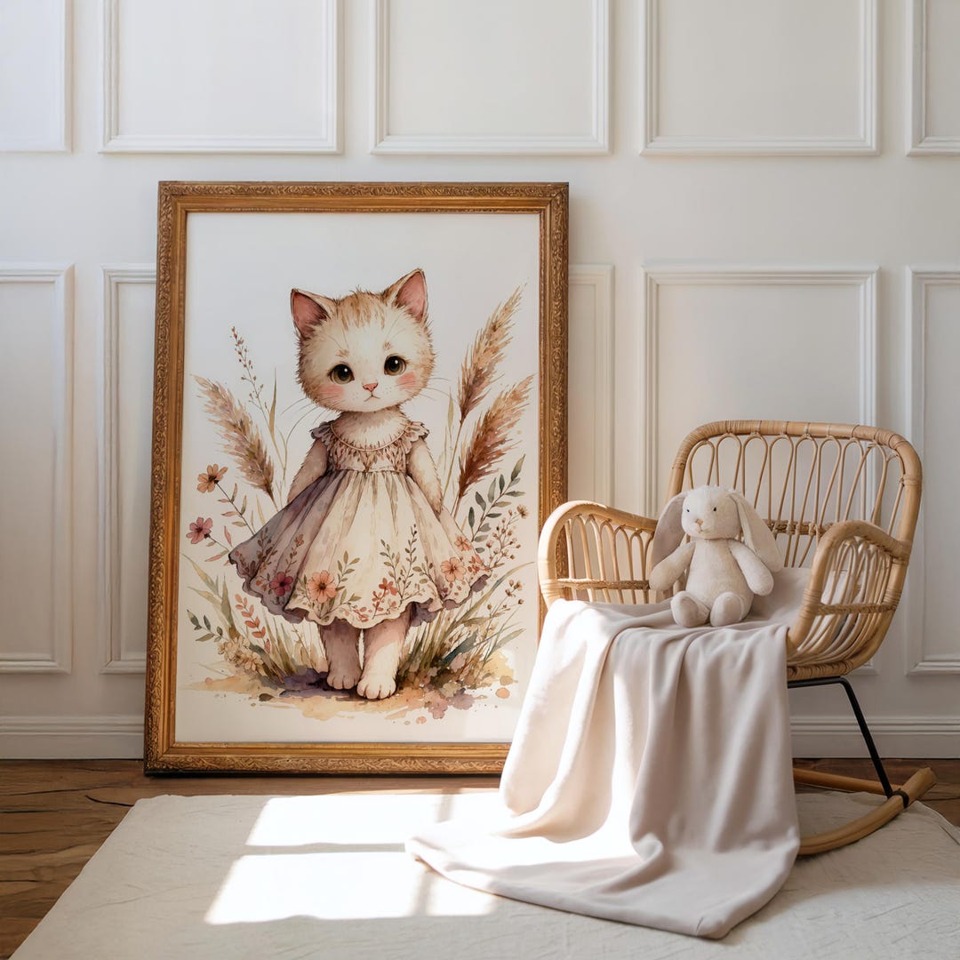 Boho Kitten Nursery Wall Art | Watercolor Cat Print | Baby Nursery ...