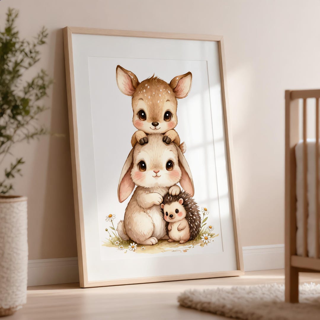 Woodland Print Rabbit Fawn Hedgehog Nursery Digital Download Watercolor ...