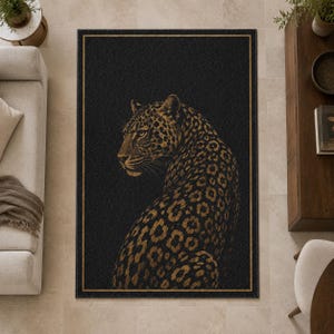 Leopard Area Rug, Black and Gold Maximalist Animal Decor