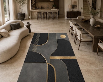 Tapis géométrique noir et doré, Art déco contemporain